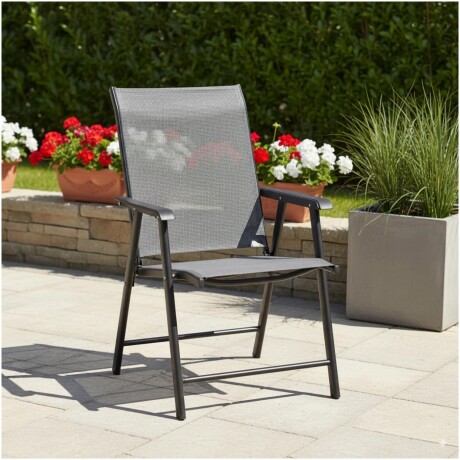 Silla Plegable De Textilina RUSTICO Con Apoya Brazos - Gris Silla Plegable De Textilina RUSTICO Con Apoya Brazos - Gris