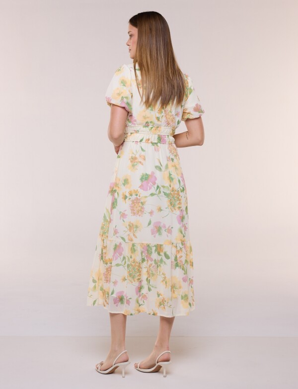 Vestido Maxi Floral Con Mangas Abullonadas AMARILLO/MULTI