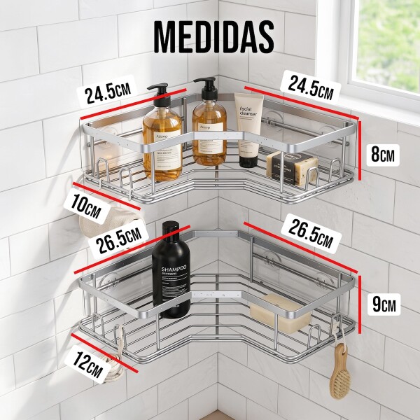 Set X2 Estantes Esquinero Organizador Baño Ducha Y Adhesivos Linea Premium Imback Color Plateado Set X2 Estantes Esquinero Organizador Baño Ducha Y Adhesivos Linea Premium Imback Color Plateado