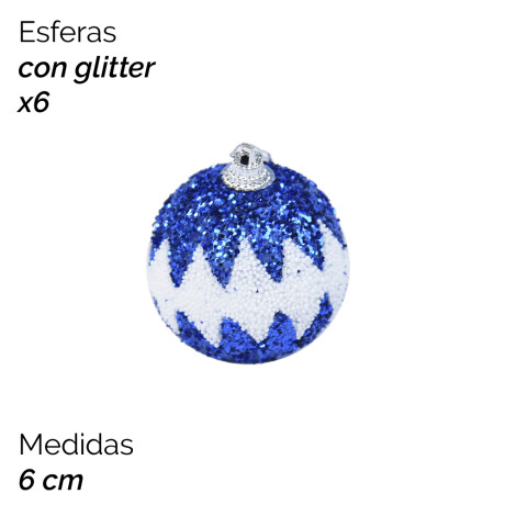 Esferas Blanca Y Azul Con Glitter X6 - 6cm Esferas Blanca Y Azul Con Glitter X6 - 6cm