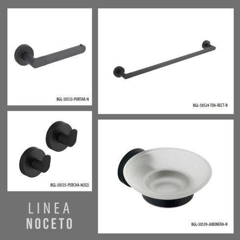 Set De Accesorios Incluye 2 Perchas, Toallero, Portarollo Y Jabonera Negro Mate 000