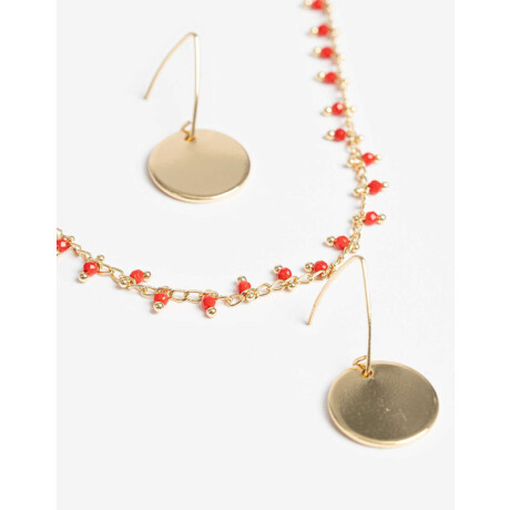 Set De Aros Chapones Y Collar Beads Dorado