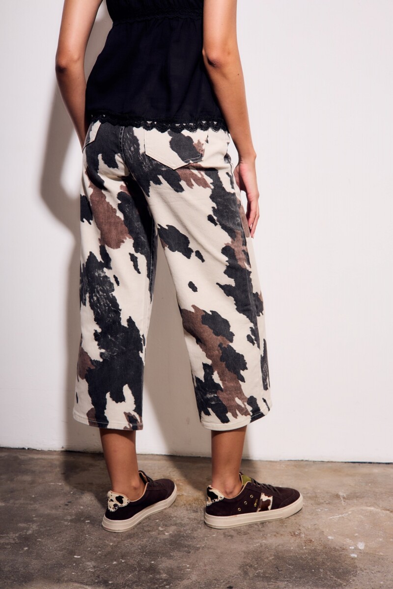 Jean Wide Leg Estampa Vaca Print