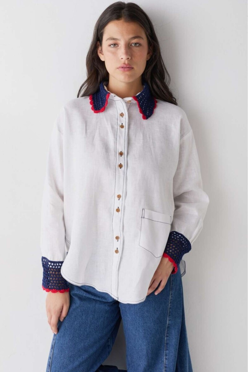 Pre Venta Camisa Emblema - Blanco Con Rojo Y Azul 