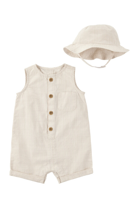 Monito corto y gorro de algodón, diseño a rayas Monito corto y gorro de algodón, diseño a rayas