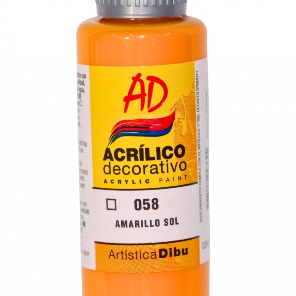 PINTURA ACRILICA ARTISTICA DIBU 60 ML. DIFERENTES COLORES COLOR AMARILLO SOL 058