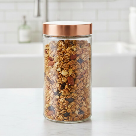 Frasco de vidrio cilíndrico con tapa 1,8 lts rosca cobre Cobre