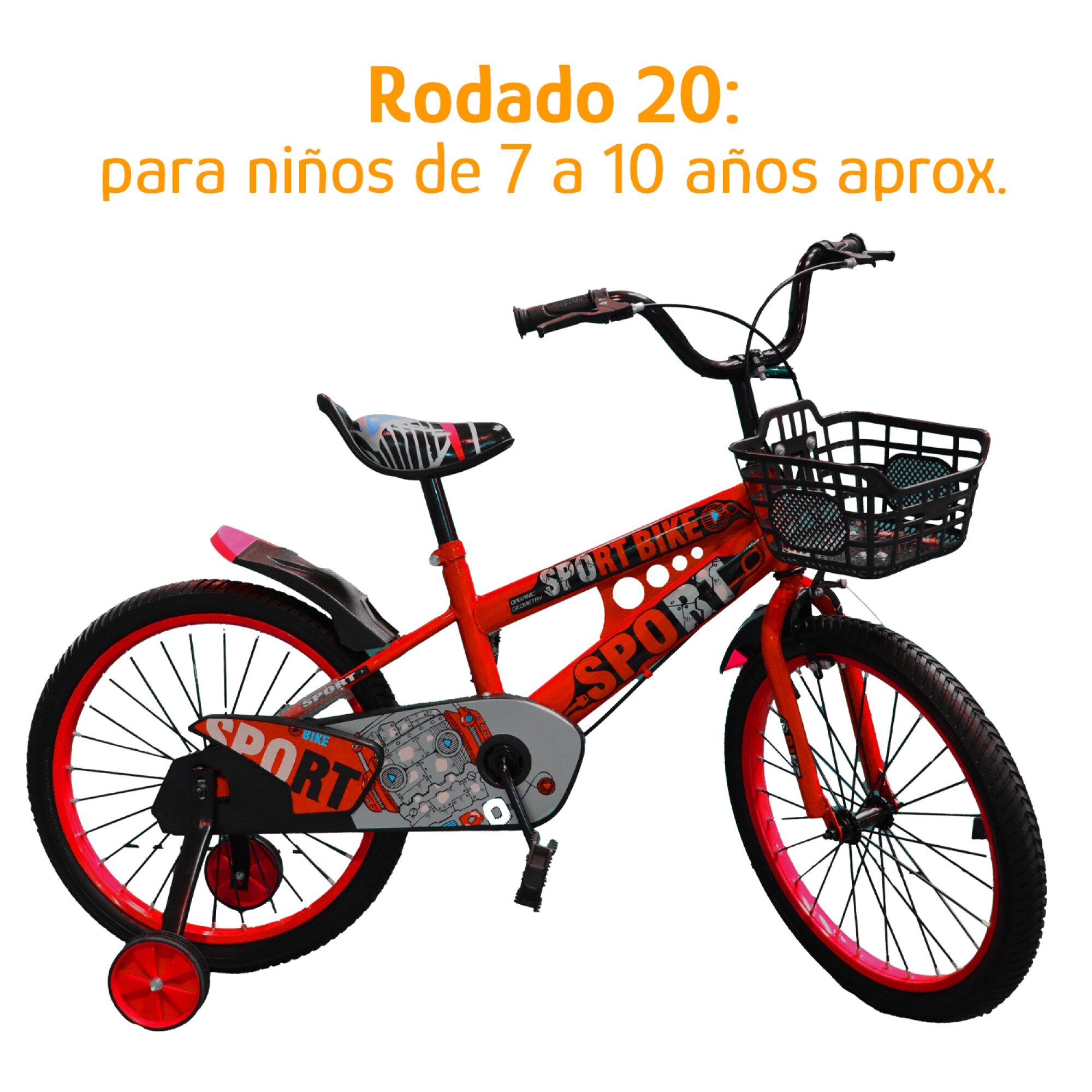 Bicicleta Infantil Rodado 20 C/Rueditas Aux Estilo Deportivo Rojo