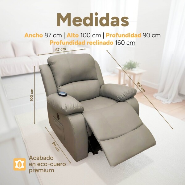 Sofá Sillón Poltrona Reclinable Masajeador Electrico Cuerina Color Gris Cuerina