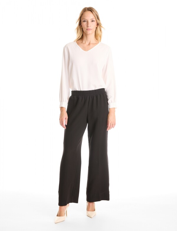 Pantalon Wide Leg Con Franjas Deportivas NEGRO