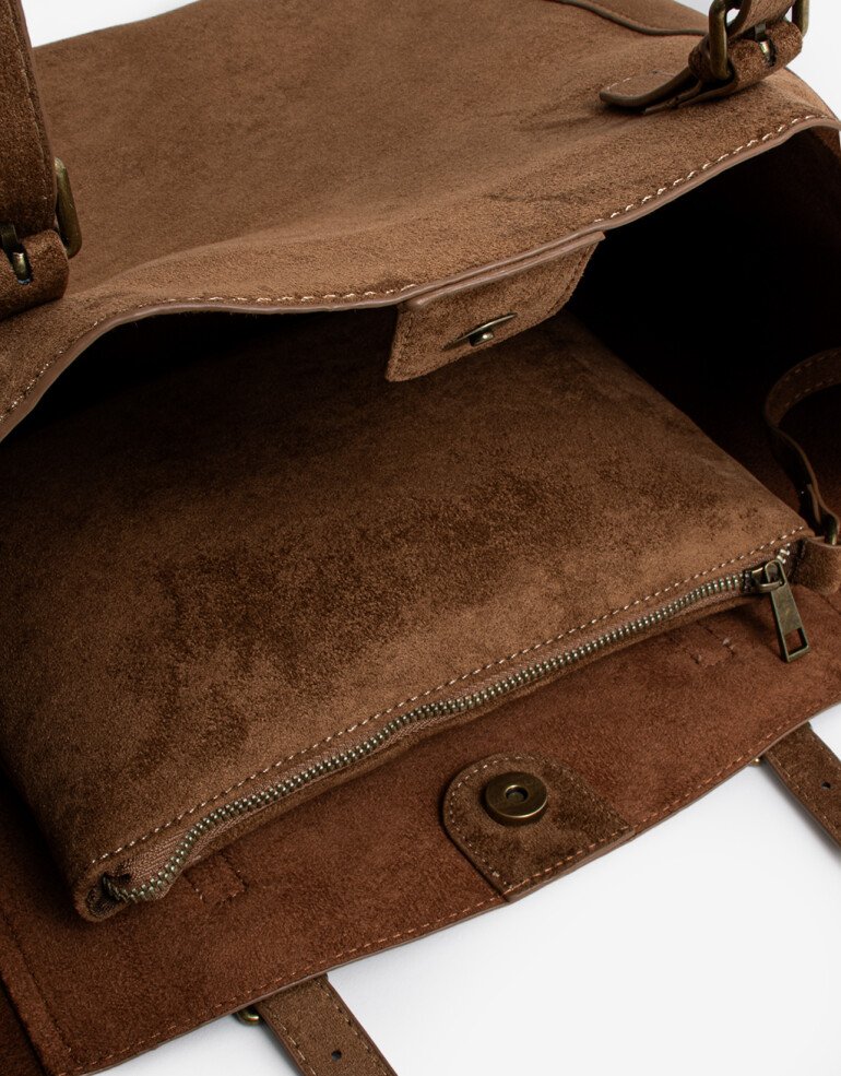 Shopper Cartera Formato Shopper Efecto Gamuza - Marron Suela