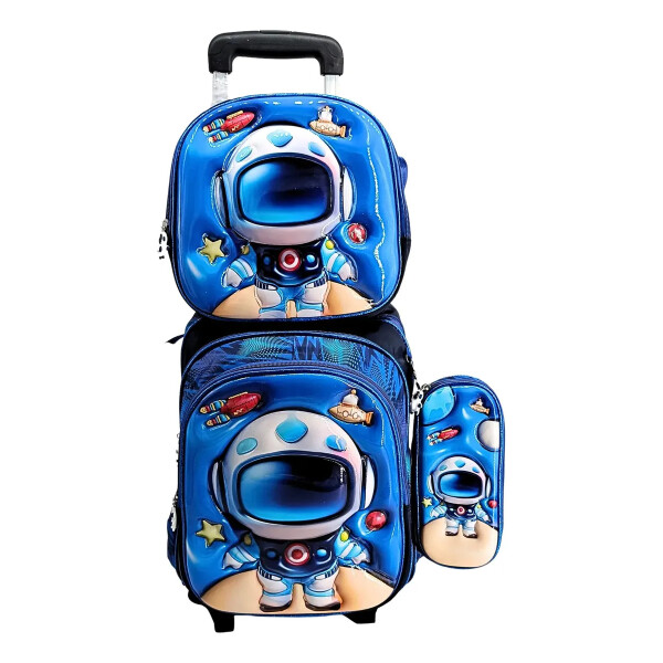 Mochila con carrito, lonchera y cartuchera. Astronauta