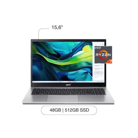 Notebook Acer Aspire Go 15 15.6' FHD 512GB / 48GB RAM Ryzen 7-5825U W11 Notebook Acer Aspire Go 15 15.6' FHD 512GB / 48GB RAM Ryzen 7-5825U W11