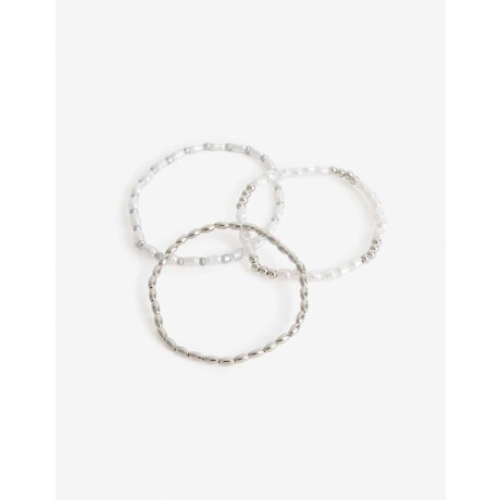 Set Pulseras Perlas Y Metal Plateado Rodio
