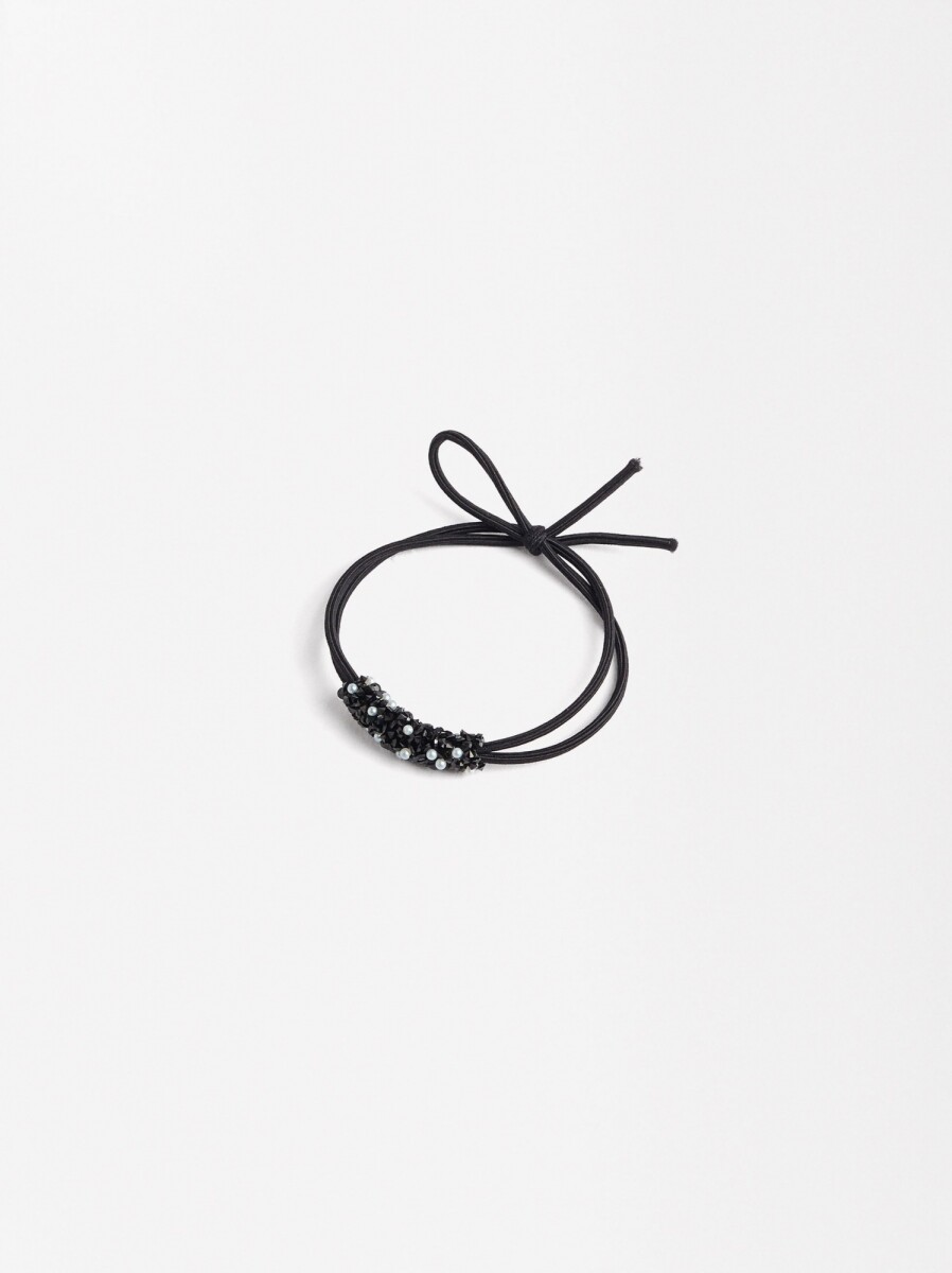 Elástico Para El Pelo Con Perlas Y Abalorios - negro 
