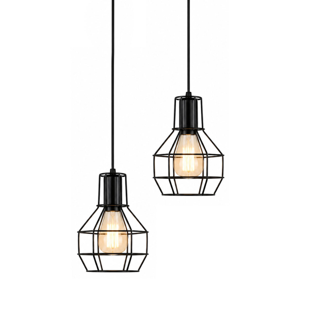 Pack x2 Lamparas Colgante Metal E27 Diseño Industrial - Negro 