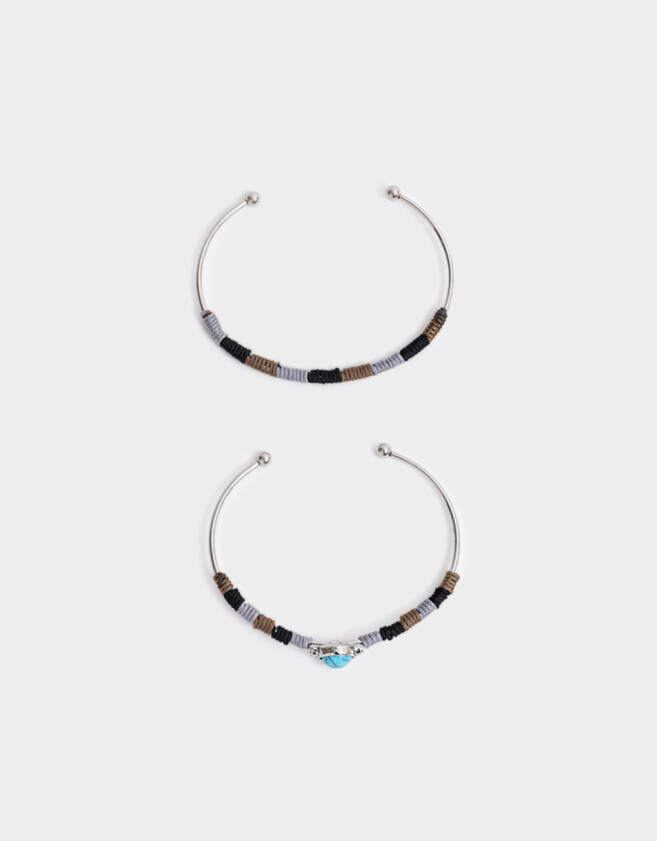 Pulseras Rígidas Sets Piedra Natural Pulseras Rígidas Set X2 Con Piedra - Plateado