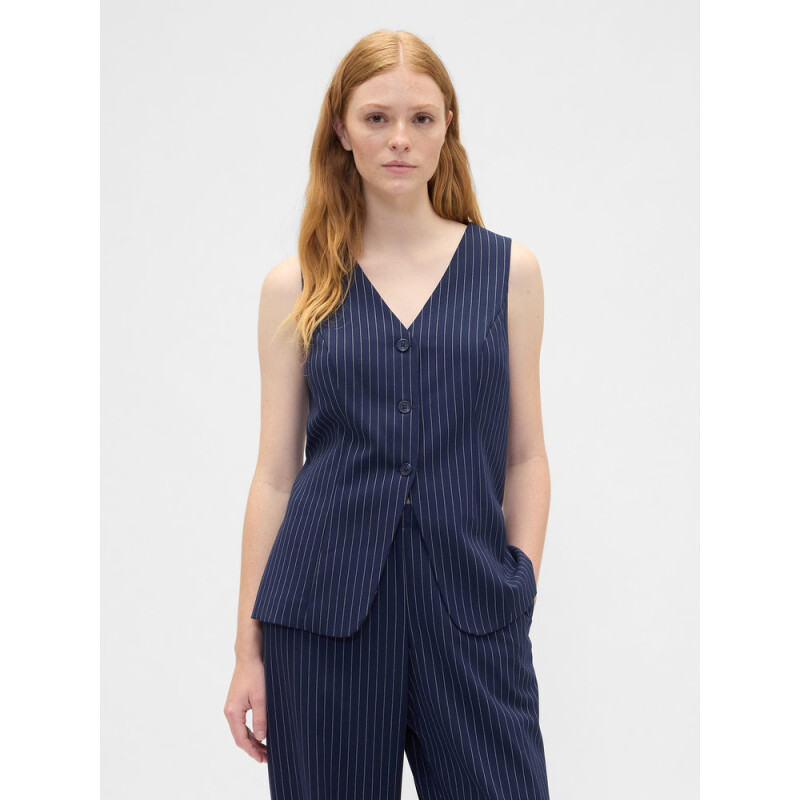 V-LONGLINE VEST - PVL NAVY PINSTRIPE