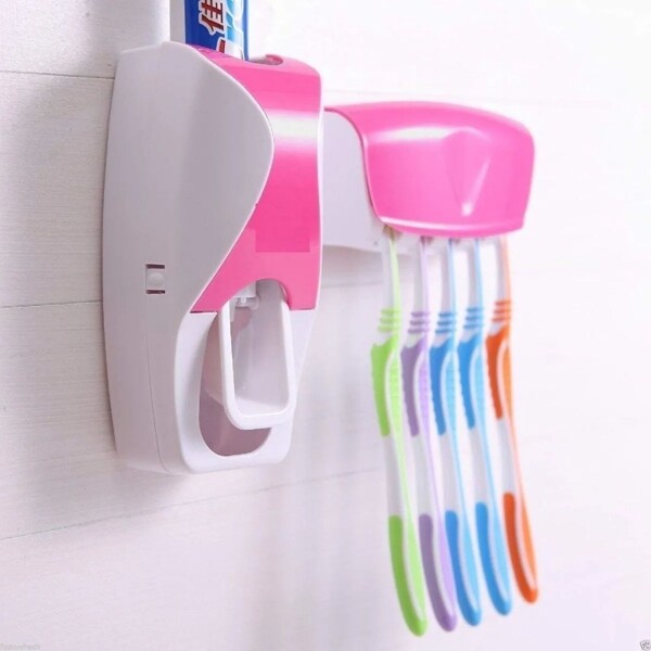 Dispensador Automatico Porta Cepillo Y Pasta Dental Color Variante Rosa