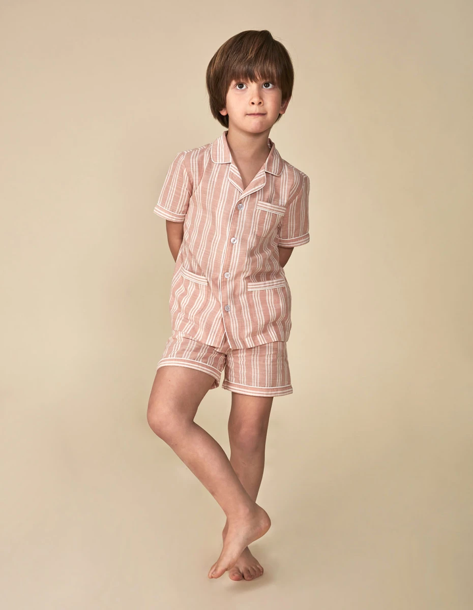 Pijama Corto Con Rayas Bicolor - Nude 