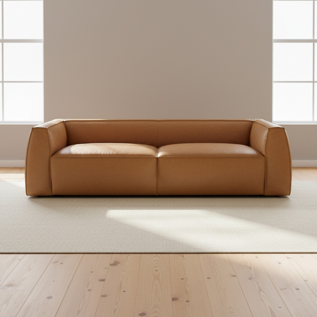 SOFÁ - 3 CUERPOS CUERO MARRON TUFA CAMEL 
