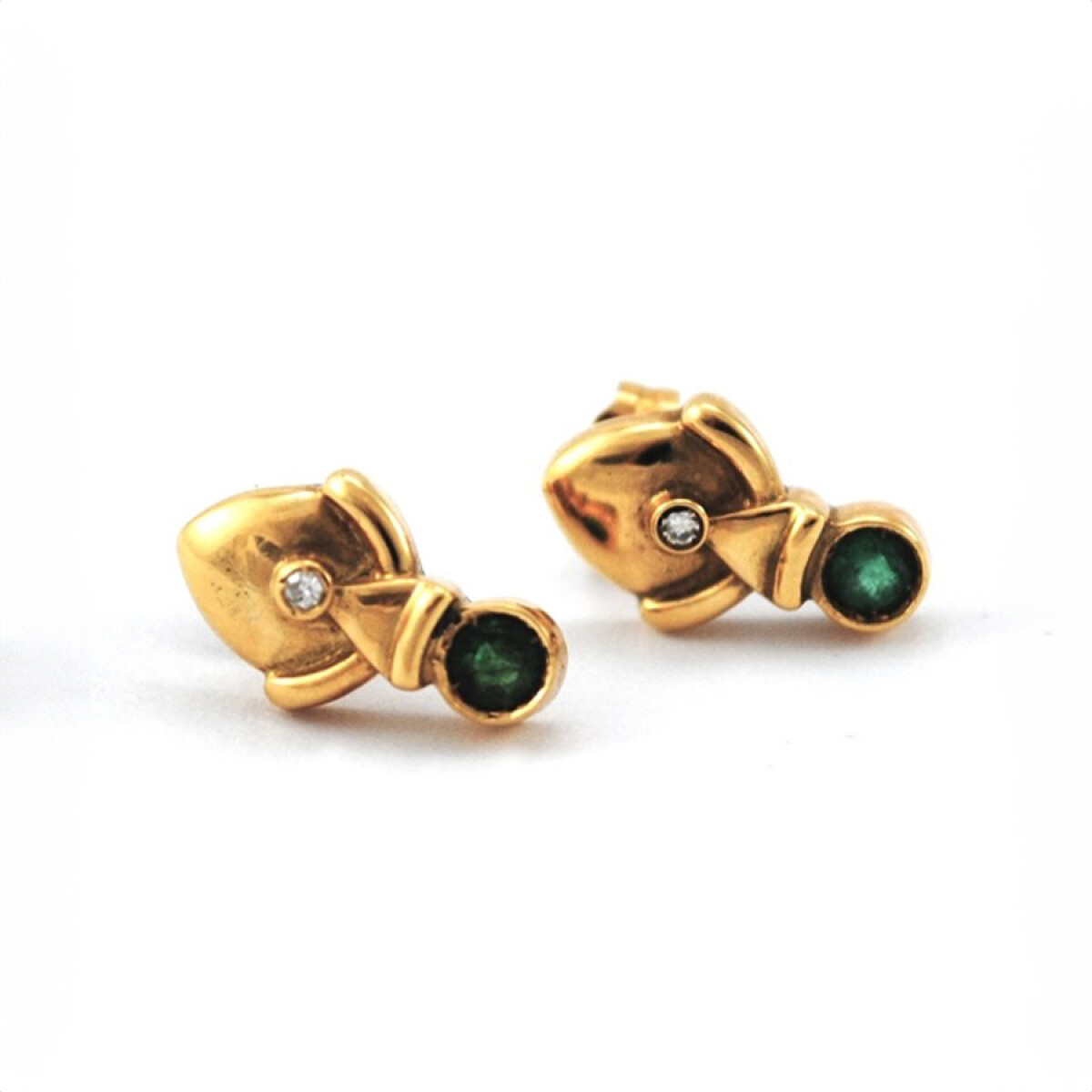 Caravanas Oro 18K Brillantes Y Esmeralda 