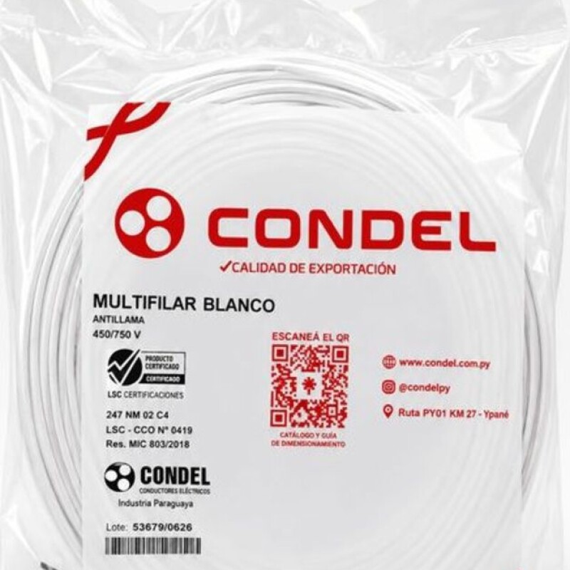 CABLE MULTIFILAR 1,00MM2 BLANCO CONDEL CABLE MULTIFILAR 1,00MM2 BLANCO CONDEL
