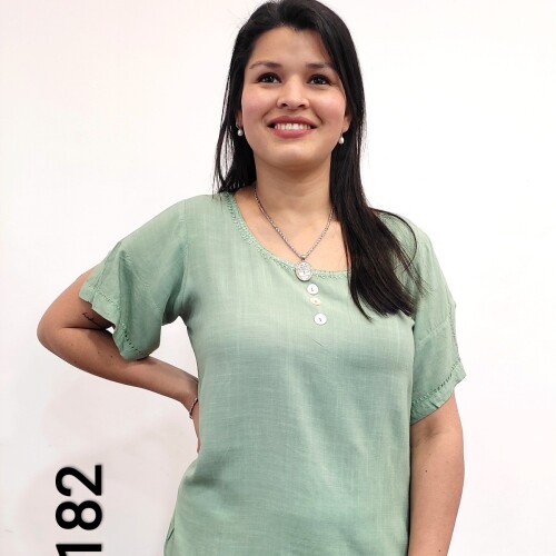 Blusa Da.M/C Lino C/Bot. Verde Claro