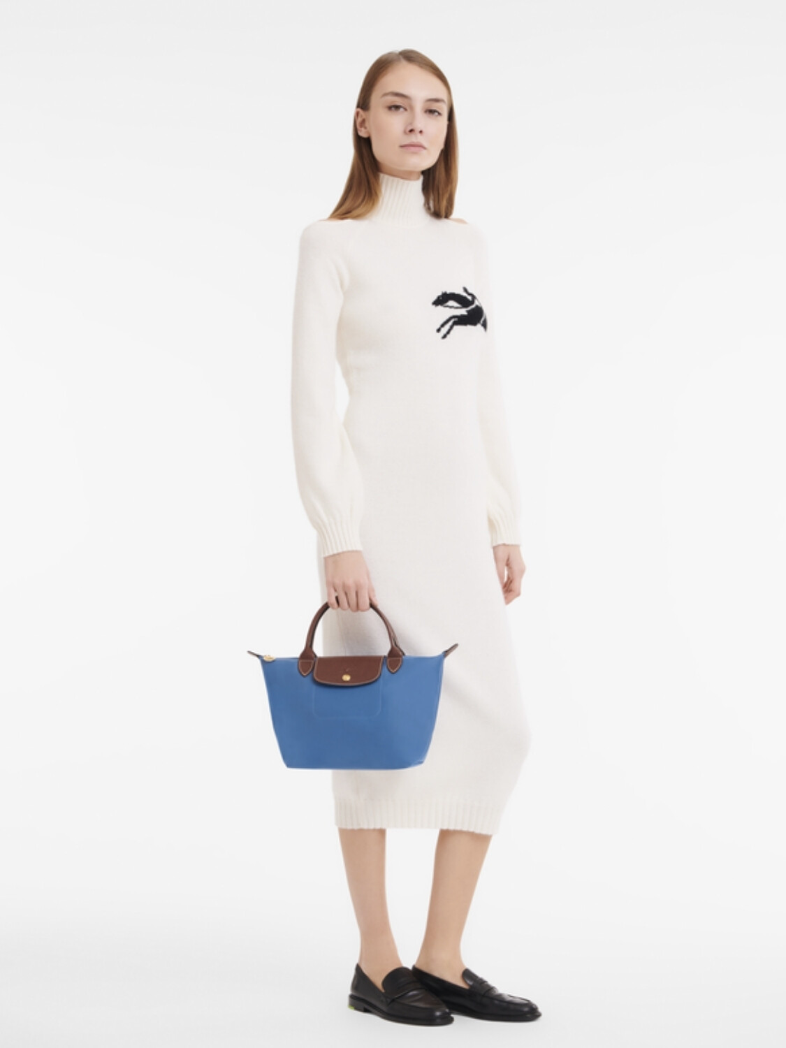 Longchamp -Cartera Longchamp plegable de nylon con cierre y asa corta, Le pliage S Azul