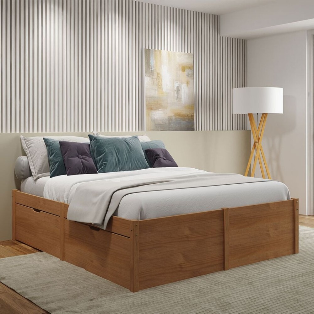 Cama Madera Maciza Con Cajones - 2 plazas - Linea Beauty Amendoa