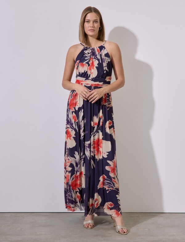 Vestido Maxi Plisado AZUL/MULTI