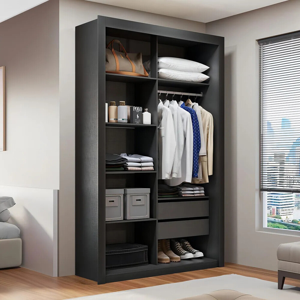 ROPERO VESTIDOR 2 CAJONES GUARDARROPA ARMARIO PLACARD CLOSET NEGRO