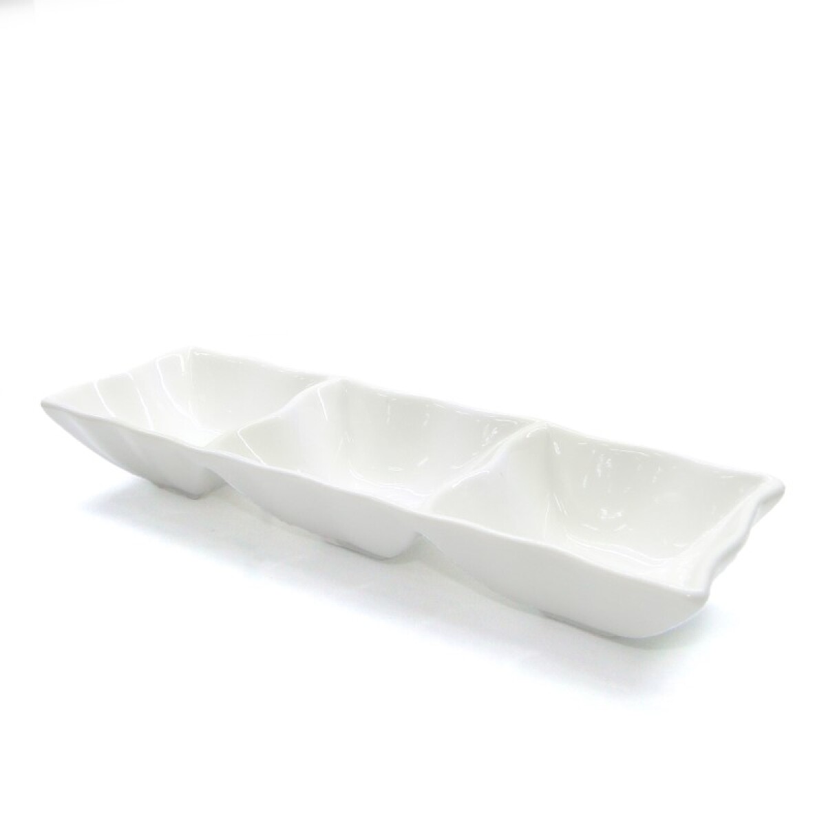 OUTLET Salsera triple diseño ondulado de cerámica blanca 20 - Outlet Salsera Triple Diseño Ondulado De Cerámica Blanca 20 