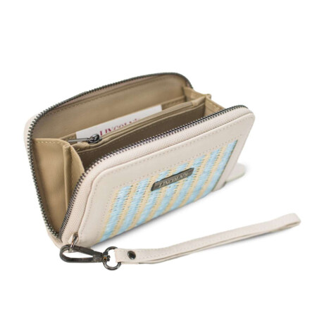 Billetera Lorenza Tejido Aguamarina y Crudo