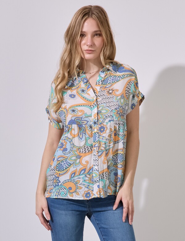 Camisa Gasa Print MULTI/ANARANJADO