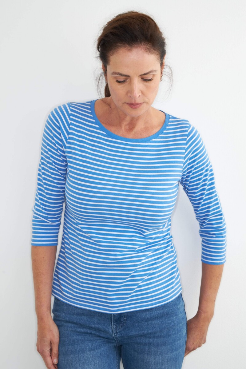 Remera rayada cuello bote azul francia