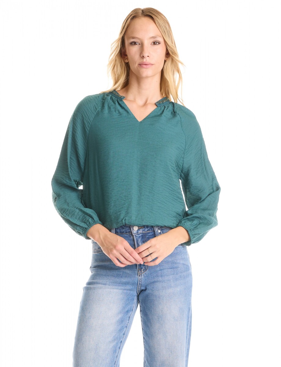 Blusa Saten Mostacillas - Verde Oscuro 