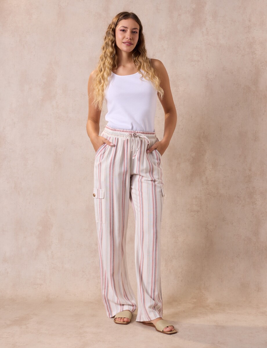 Pantalon Cargo Lino - Crudo/multi 