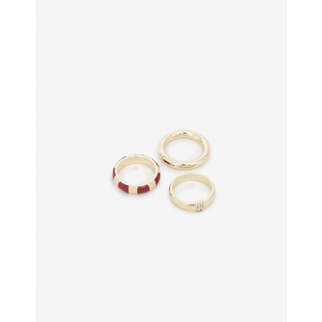 Set De Anillos Metal Y Esmalte Dorado