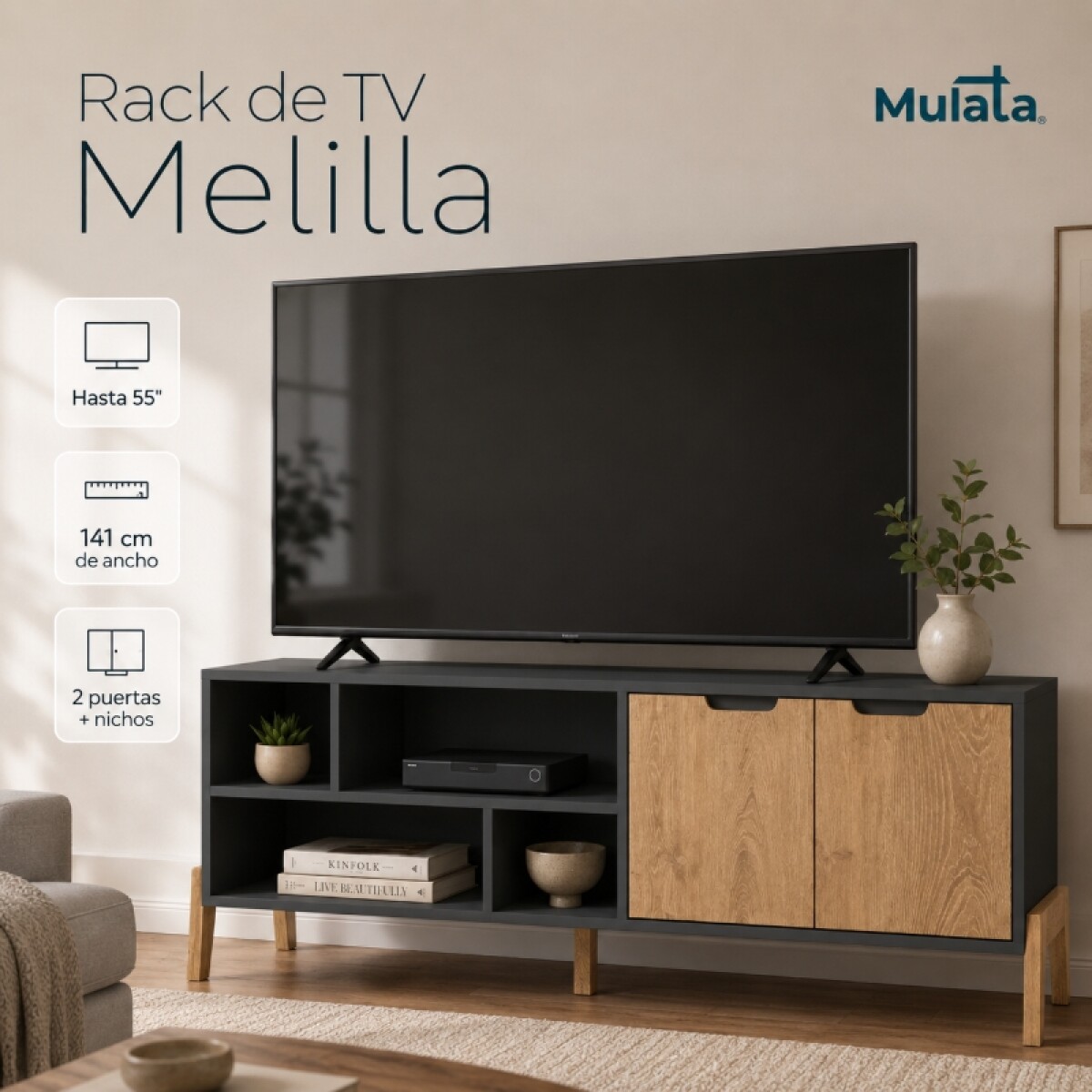 Rack para TV Combinada con Patas en Madera - MDP - Linea Melilla 