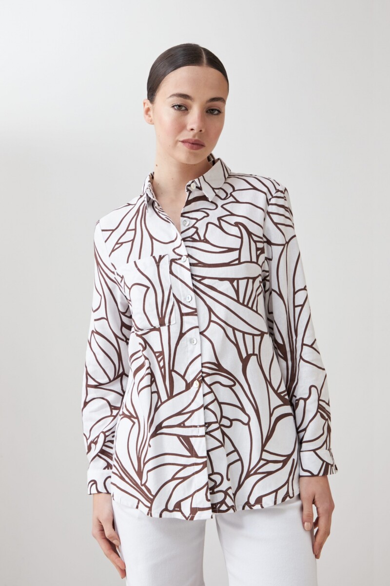 Camisa de lino con estampa abstracta chocolate