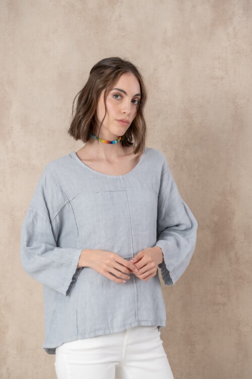 Blusa de lino Azul piedra