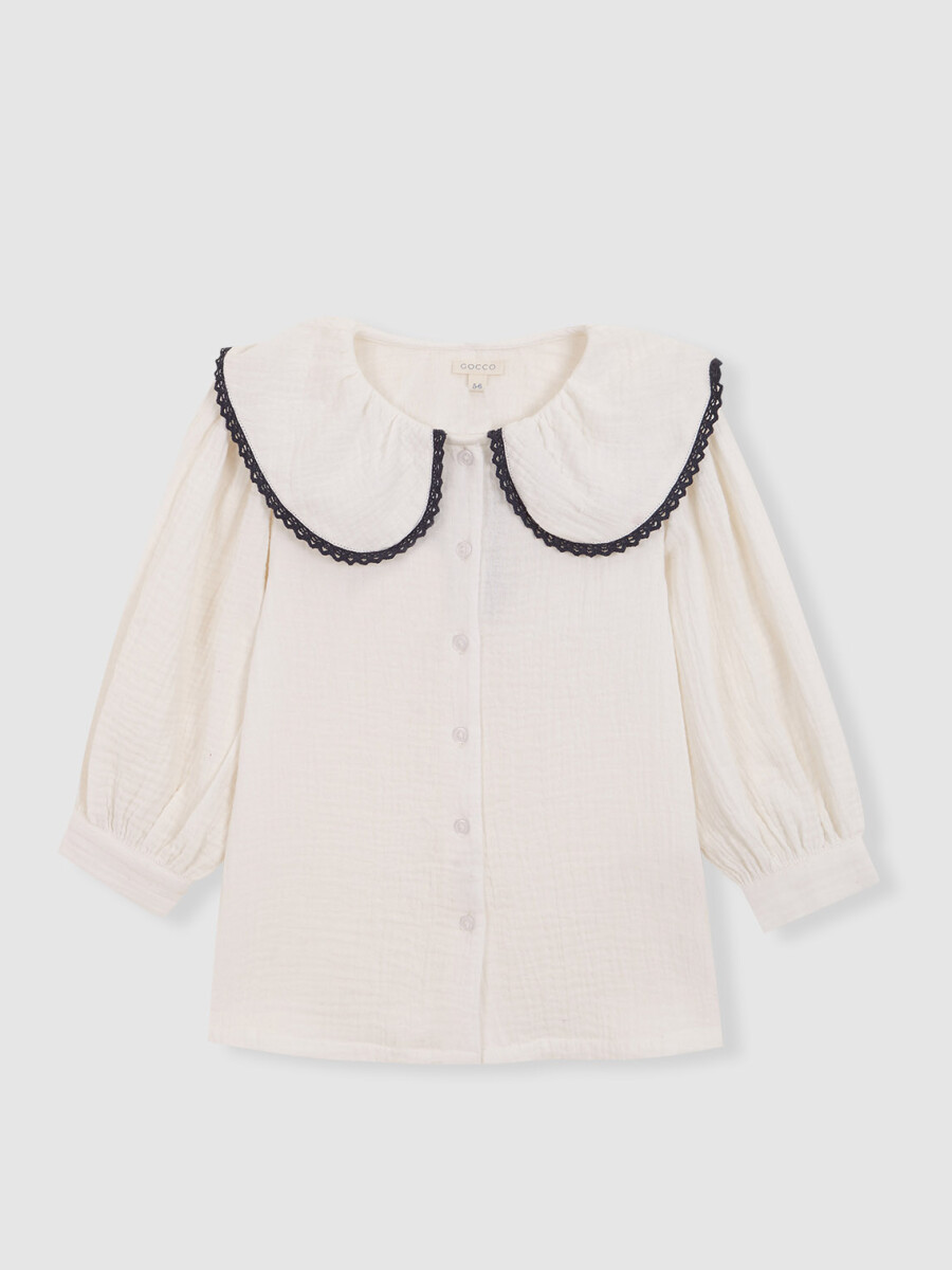 Blusa Cuello Grande Con Vivos En Contras Blanco
