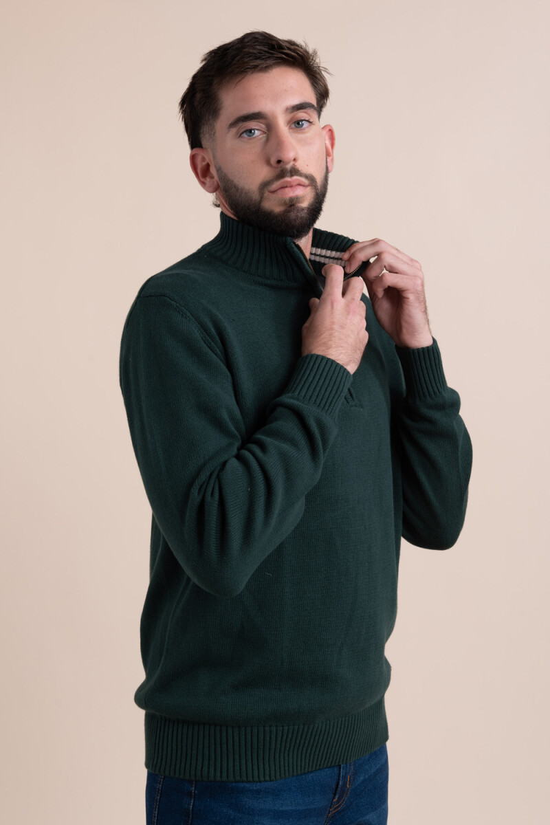 Sweater tejido medio cierre Verde