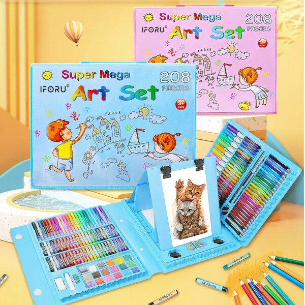 Set Kit Arte Dibujo Y Pinturas 208 Piezas Valija Infantil Ax Variante Color Azul