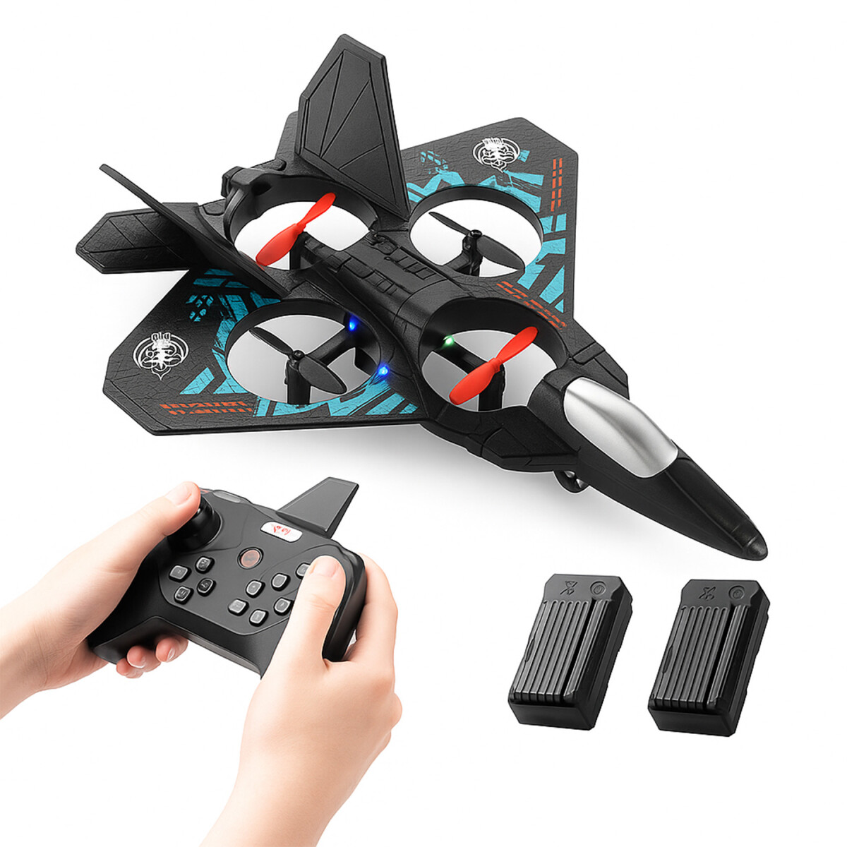 Avión Drone Jet Control Remoto 360° Recargable Espuma 2 Bats - Color Azul 