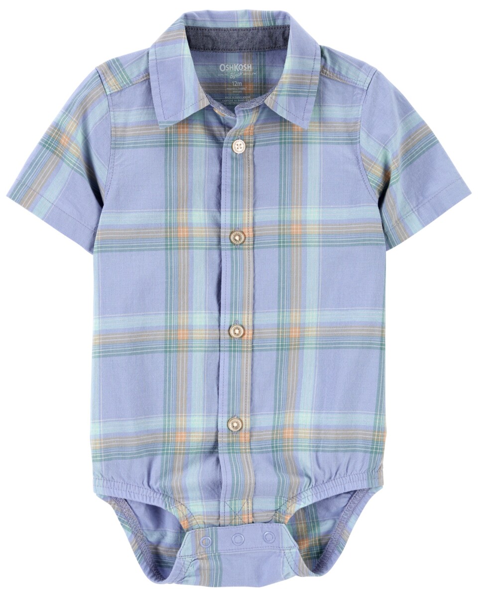 Body tipo camisa de algodón, manga corta y diseño a cuadros 
