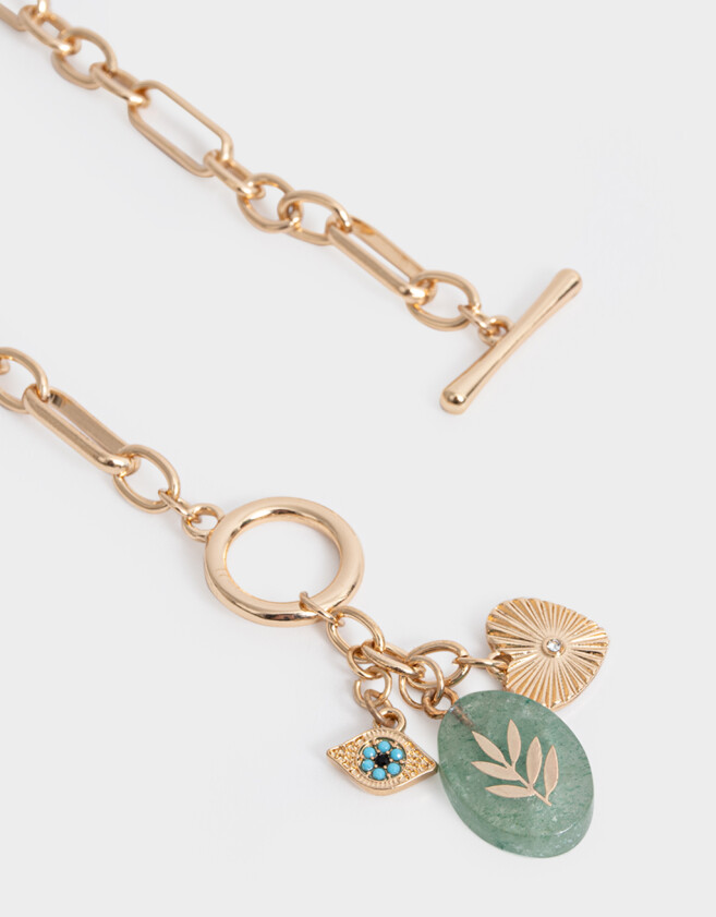 Collares Cortos Capsula Especial Collar Corto Multidijes Con Piedra Venturina - Dorado