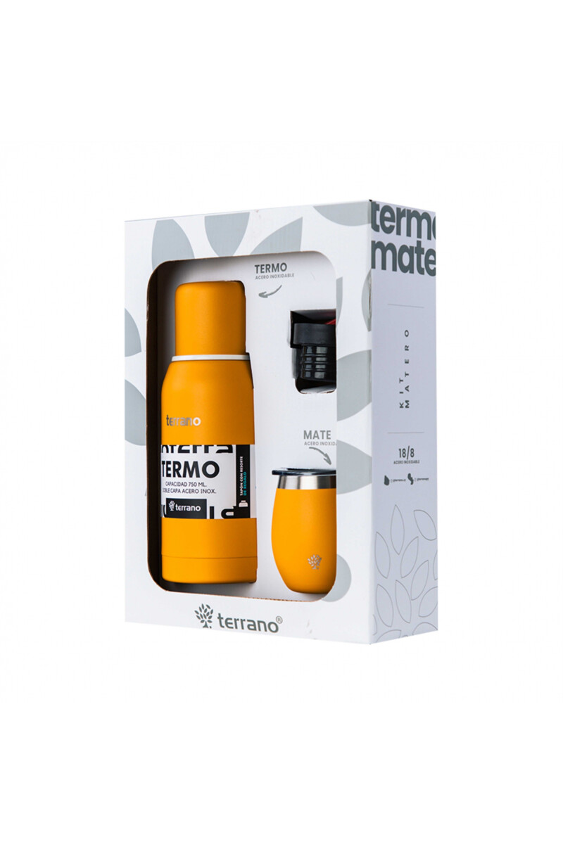 KIT V1 TERMO CLASICO 750ML SIN MANIJA TERRANO KIT V1 MATE + TERMO CLASICO 750ML AMARILLO INTENSO