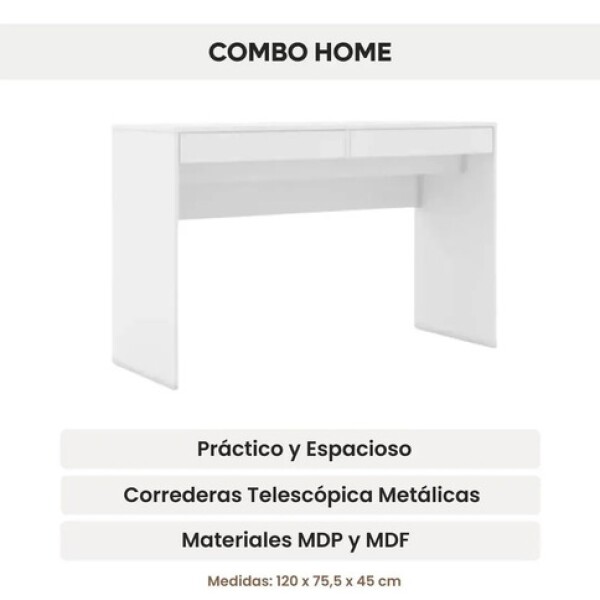Escritorio Mesa Pc 120Cm 2 Cajones Home Office Blanco 1